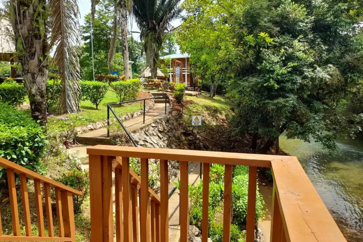 Wooden steps and deck overlooking the river